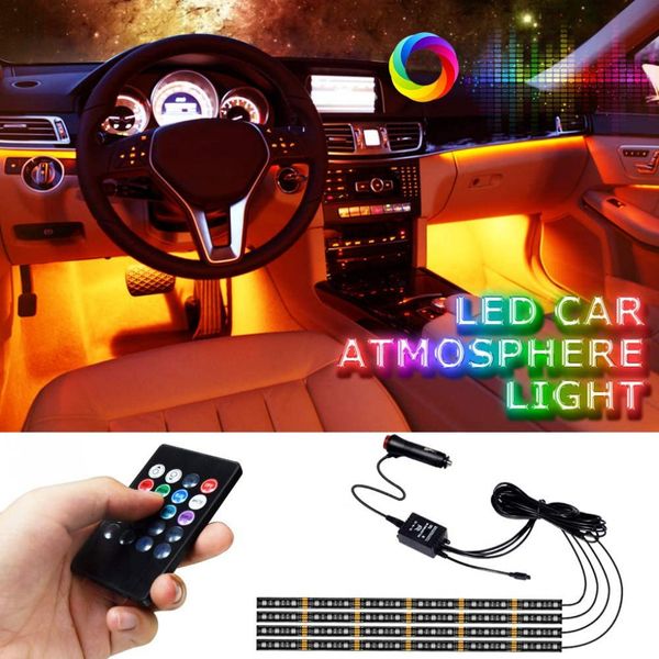 Luz LED Automotiva Decorativa Interna DC 12V 4 Peças à Prova Dágua Sensor de Música, LETOUR 13, Amarelo