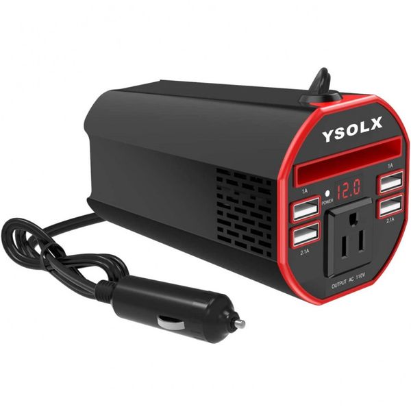 YSOLX Inversor de Potência 150W 12V para AC 4 Porta USB Suporte para Cartão Tela LCD, 110v, BUYWHAT, Vermelho