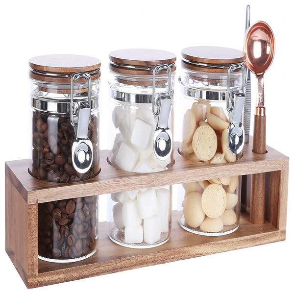 Pote Hermético para Café 1.2L de Vidro com Colher Dosadora, KKC HOME ACCENTS, Marrom Claro
