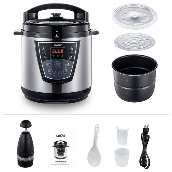 Panela de Pressão Elétrica 5.6L Programável, 1000W, Aço Inoxidável, 110v, ICOOKPOT YA60015B2, Preto