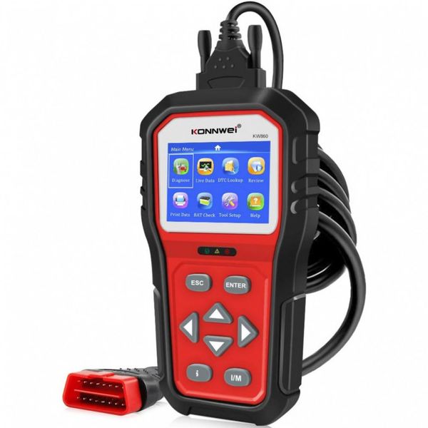 Scanner Automotivo KW860 com Diagnóstico OBD2 e Fluxo de Dados ao Vivo, 12V, KONNWEI, Preto