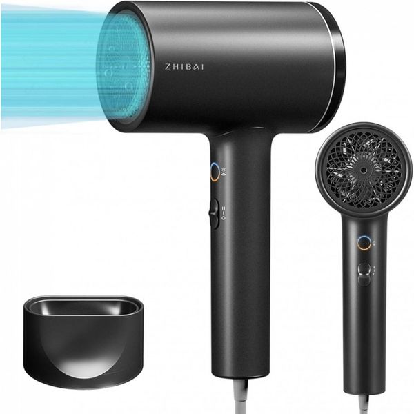 ZHIBAI Secador de Cabelo Profissional 3 Velocidades e 3 Temperaturas, 1800W, Preto