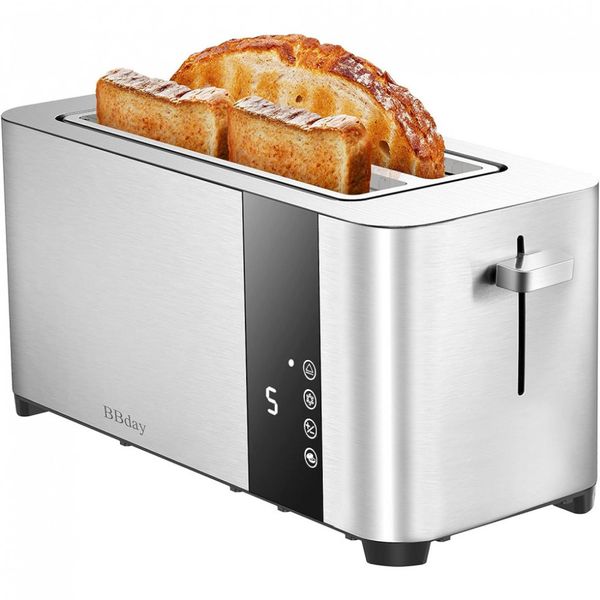 Torradeira de 4 Fatias com Tela LCD e 6 Níveis, 1300W, 110v, BBDAY, Prateado