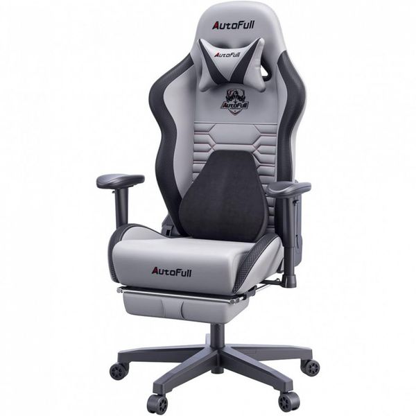 Cadeira de Escritório Gamer Giratória e Reclinável com Apoio Lombar Ergonômico, AUTOFULL, Cinza