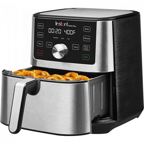 Instant Vortex Plus Air Fryer Fritadeira Elétrica, sem óleo, 6 em 1 painel de controle digital, 1500W, 6L, preta
