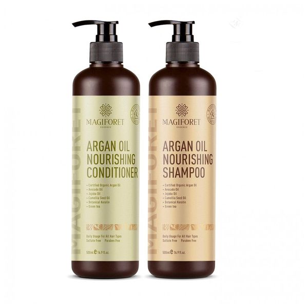 Shampoo e Condicionador Óleo de Argan Filtro Solar Protetor Para Homens e Mulheres 500ml, MAGIFORET, Marrom Escuro
