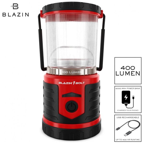 Lanterna LED 400 Lúmens Recarregável USB Alça de Transporte e Gancho Branca e, BLAZIN BISON, Vermelho