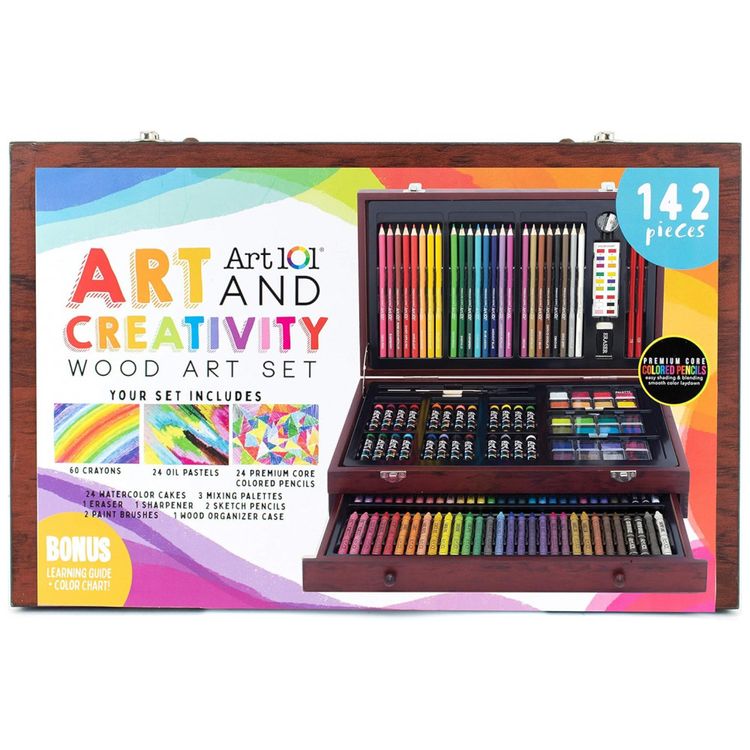 Art-101-Kit-Lapis-Profissionais-142-PCS-Maleta-de-Madeira-foto-1