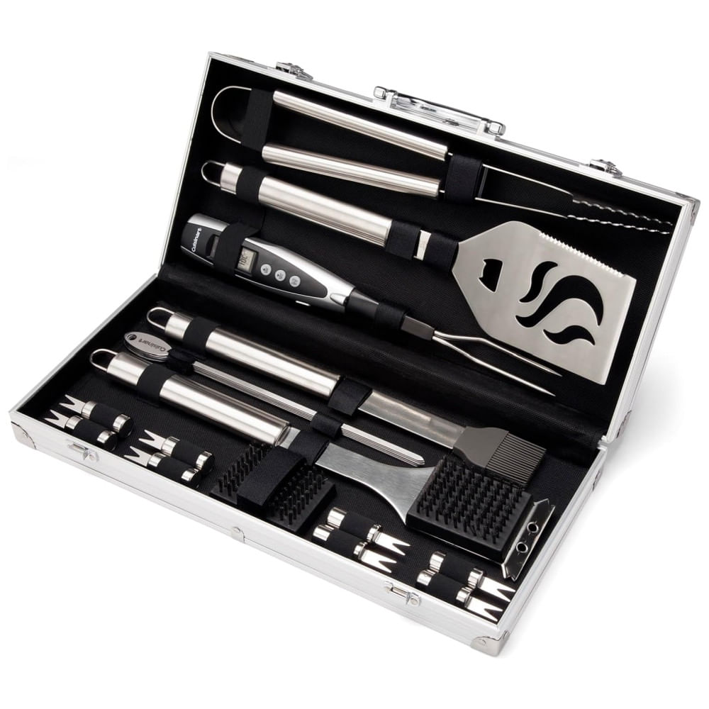 Luxo Acessório Churrasco Grill 20 peças, Aço Inox Temómetro, CUISINART CGS 5020, Prateado