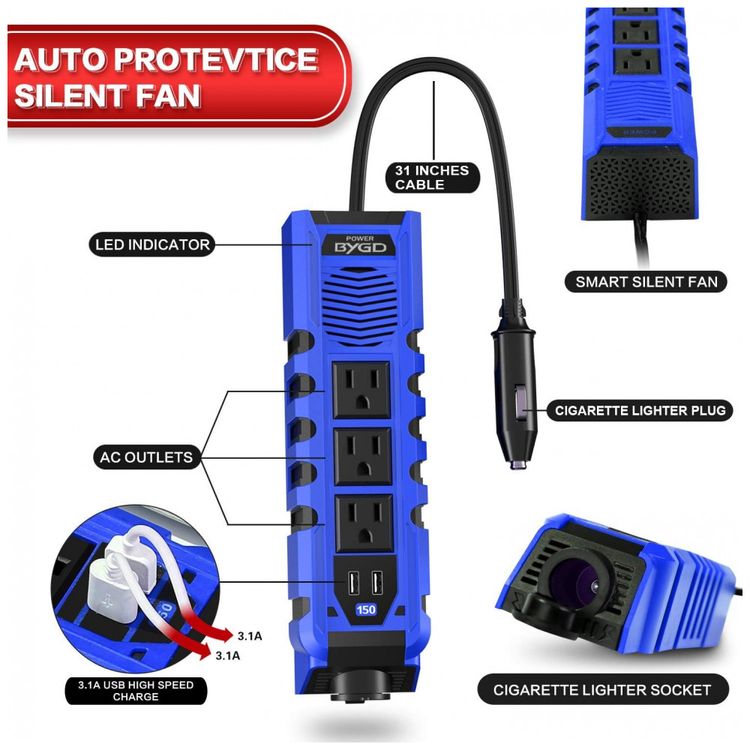Inversor-de-Potencia-150W-DC-12V-para-AC-3-Tomadas-e-2-USB-foto-1