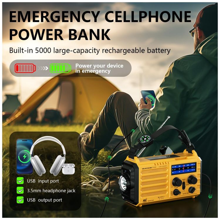 Radio-AM-FM-SW-e-NOAA-2000mAh-Bateria-Solar-Manivela-de-foto-4