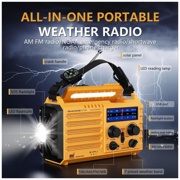 Radio-AM-FM-SW-e-NOAA-2000mAh-Bateria-Solar-Manivela-de-foto-5