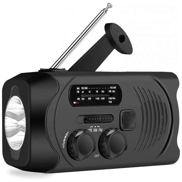 Radio-AM-FM-e-NOAA-2000mAh-Com-Bateria-Solar-ou-Manivela-de-foto-0