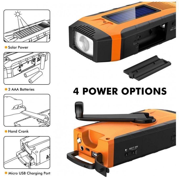 Radio-AM-FM-e-NOAA-2000mAh-Com-Bateria-Solar-ou-Manivela-de-foto-2