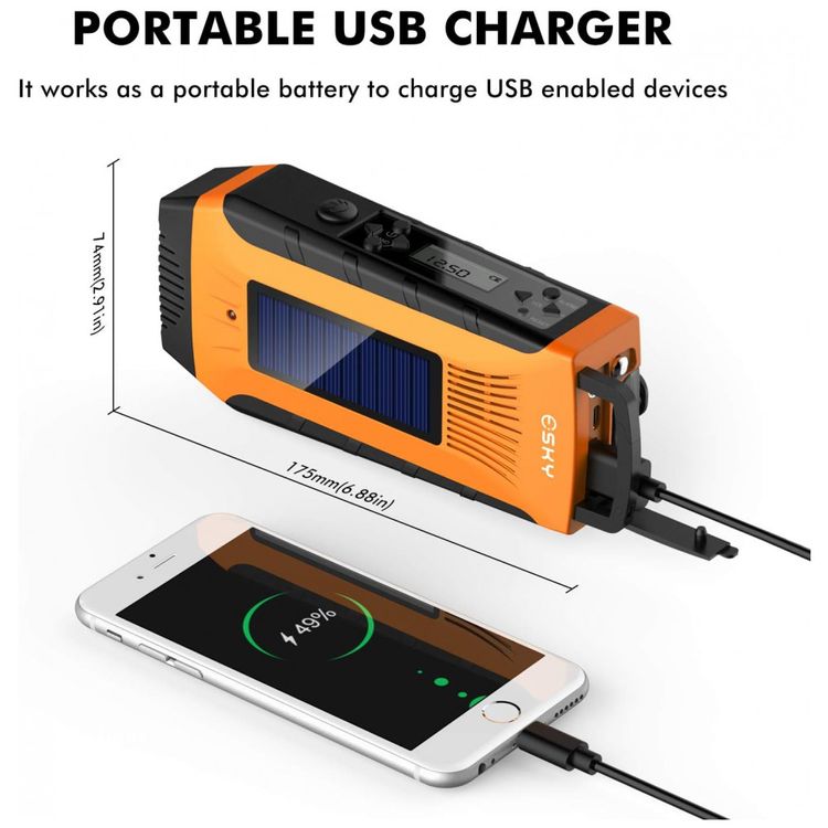 Radio-AM-FM-e-NOAA-2000mAh-Com-Bateria-Solar-ou-Manivela-de-foto-3