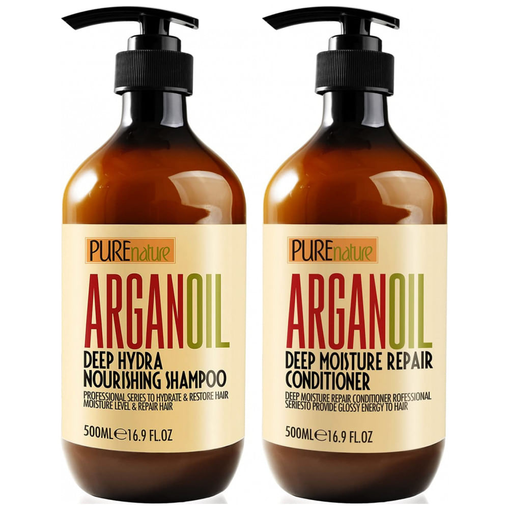 Shampoo e Condicionador Óleo de Argan Marroquino Cabelos Danificados Secos e Finos 500ml, PURE NATURE LUX SPA, Marrom Escuro