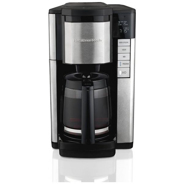 Cafeteira Elétrica Programável Para 12 Xícaras Aço Inoxidável Opções de Infusão Filtro Cone Cor, HAMILTON BEACH 46381, Preto