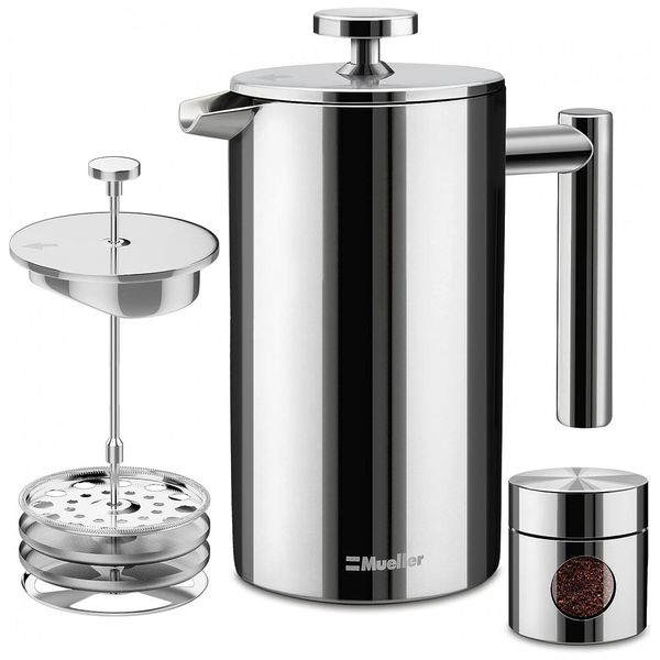 Cafeteira Elétrica Programável Francesa Aço Inoxidável Ideal para Café Chá Leite com Espuma, MUELLER AUSTRIA MU SSHYDPRESS, Cinza