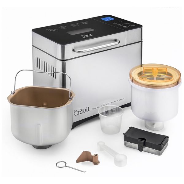 Sorveteira e Máquina de Pão Aço Inoxidável Programável até 15h Visor LCD, CRAVIT DV 1000, Cinza escuro