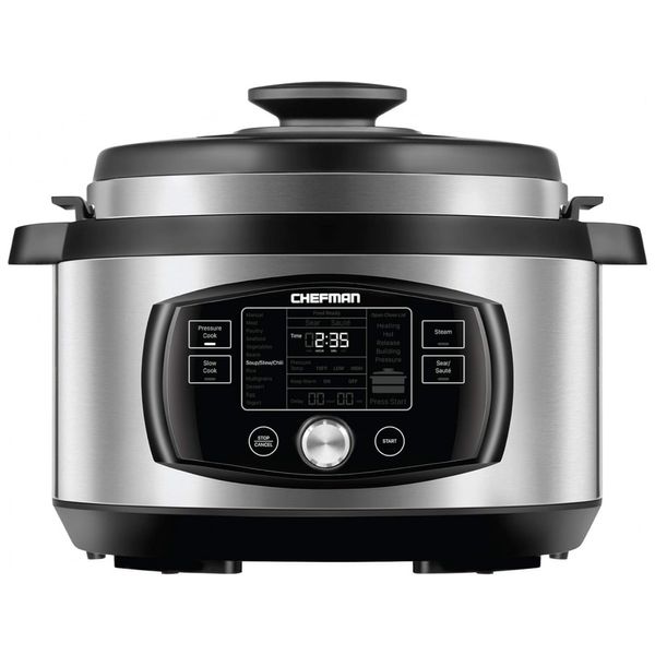 Panela de Pressão Elétrica 7.6 Litros, Aço Inoxidável, 110V 1300W, CHEFMAN, Preta e Prata