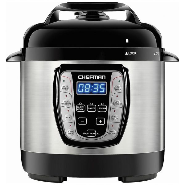 Panela de Pressão Elétrica 2.3 Litros 9 em 1, Aço Inoxidável, 110V 1000W, CHEFMAN, Preta e Prata