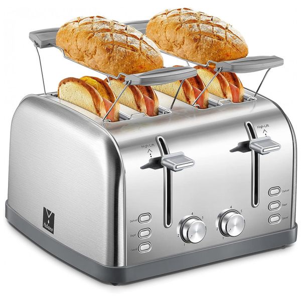 Torradeira Elétrica, 4 Fatias, Bandeja Removível, Aço Inoxidável, 110v, YABANO, Prateado