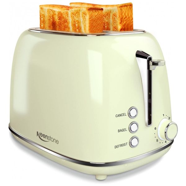 Torradeiras Elétrica de Aço Inoxidável, Estilo Retrô, com 2 fatias, 110v, KEENSTONE WT 330, Beje