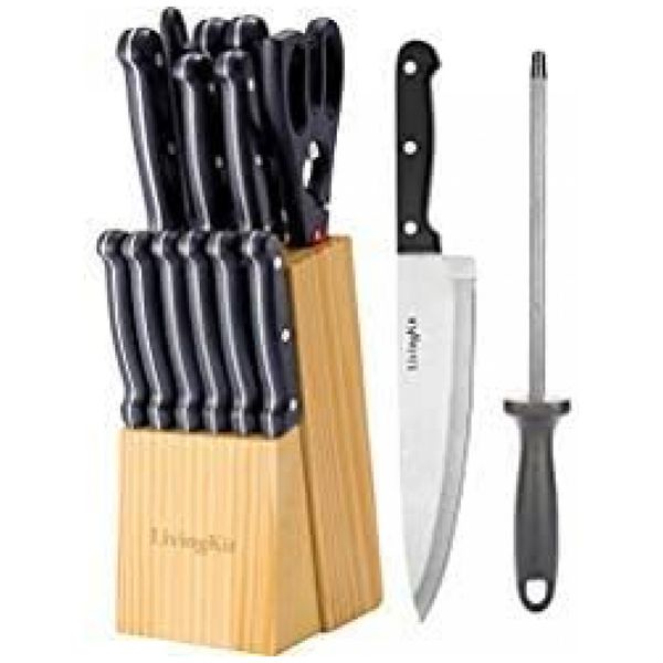 Conjunto de Facas, Aço Inoxidável, 14 Peças, LIVINGKIT K16004, Preto