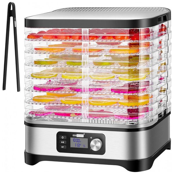Desidratador de Alimentos, 5 Bandejas, Timer Digital, e Transparente, 110v, VIVOHOME, Prateado
