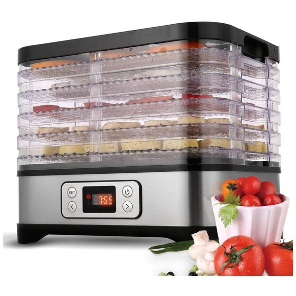 Desidratador de Alimentos, 5 Bandejas, Visor Digital, e Transparente, 110v, WESOKY, Prateado