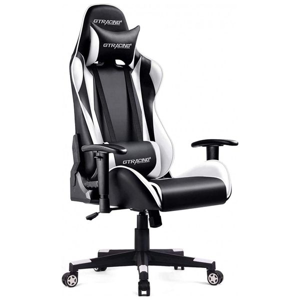 Cadeira Gamer, Reclinável, Giratório, Couro, 360 Graus, GTRACING, Branco