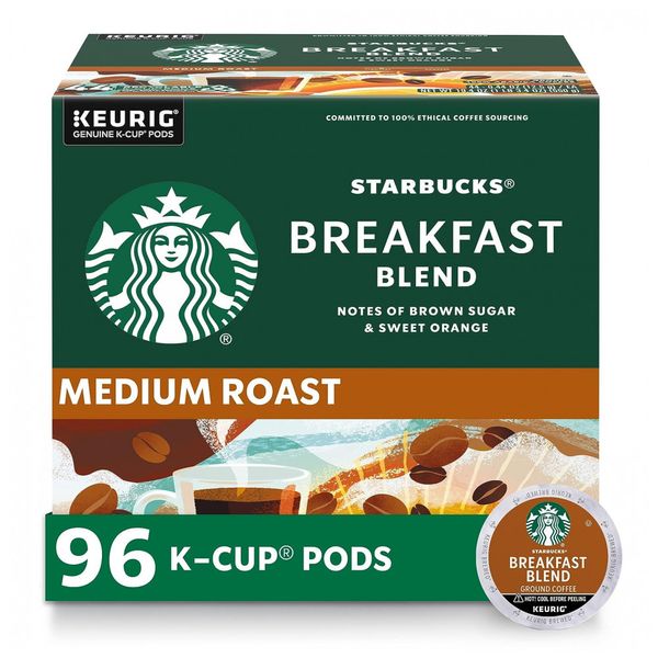 Cápsulas de café torra média K Cup, Mistura de café da manhã para cafeteiras Keurig, 96 cápsulas, STARBUCKS 011067984, Marrom