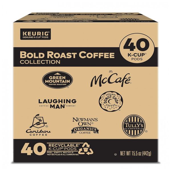 Coleção de café torrado Bold Roast Coffee, amostra de cápsulas de dose única, 40 unidades, KEURIG 5000201003, Marrom
