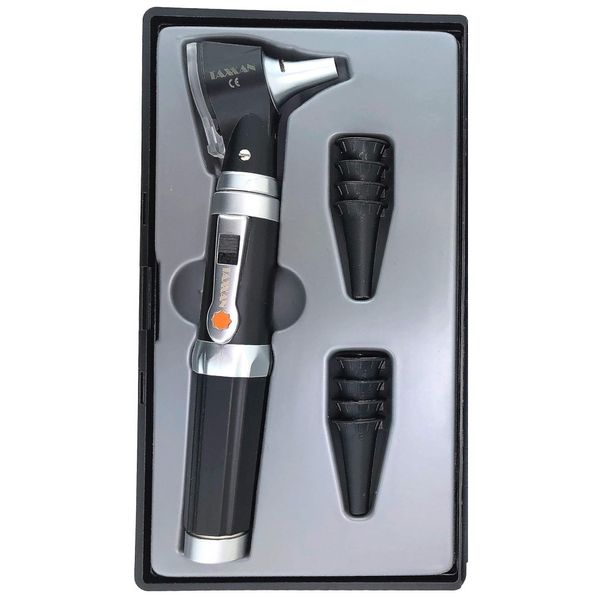 Conjunto de Otoscópio de Fibra Óptica LED para Adultos, Crianças e Bebês, TAXXAN, Preto