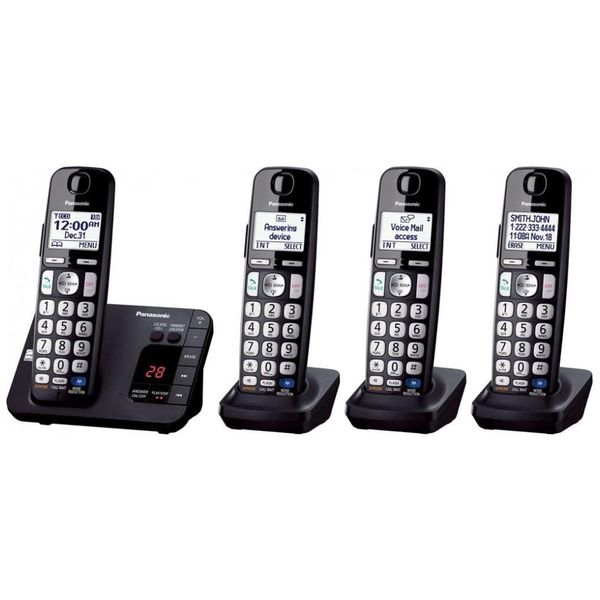 Telefone sem Fio DECT 6.0 com 4 Aparelhos, PANASONIC KX TGE434B, Preto