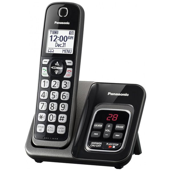 Telefone sem Fio 1 Handset Metálico, PANASONIC KX TGD530M, Preto