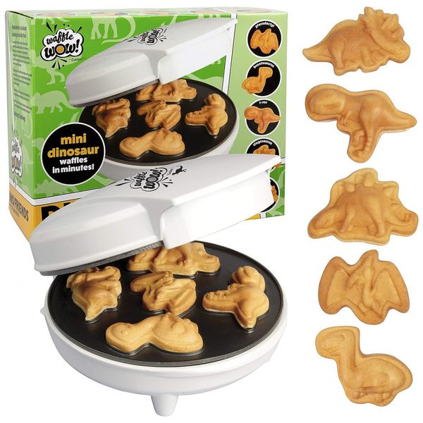 Máquina de Waffle Dinossauros Divertido Crianças e Adultos 5 Dinos Antiaderente, 110v, CUCINAPRO 1790, Branco