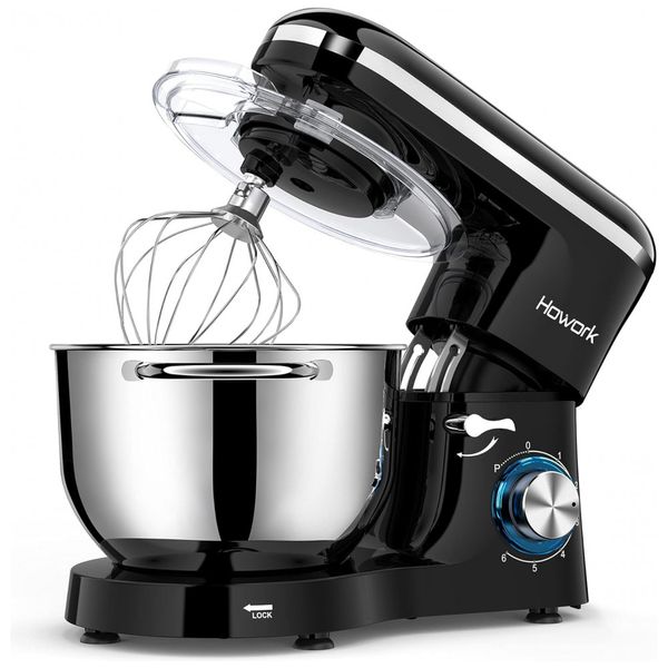 Batedeira 660W Tigela De Aço Inoxidável 6 Litros 6 Velocidades, 110v, HOWORK SM 1518Z, Preto