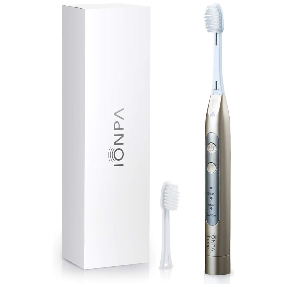 Escova Dental Elétrica IONPA DH 3 Modos, 2 Cabeças de Escova Filamento Macio, IONIC KISS, Dorado