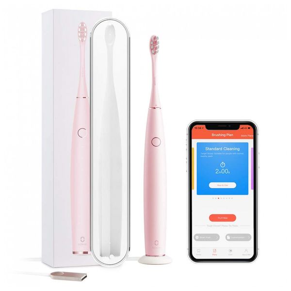 Escova Dental Elétrica 3 Modos 4 Configurações de Intensidade Recarregável, OCLEAN, Rosa