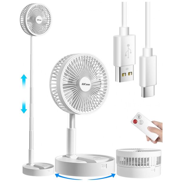 Ventilador de Piso, Mesa ,Portátil Dobrável USB Bateria Recarregável Ajustável 4 Velocidades, 110v, AICASE , Branco