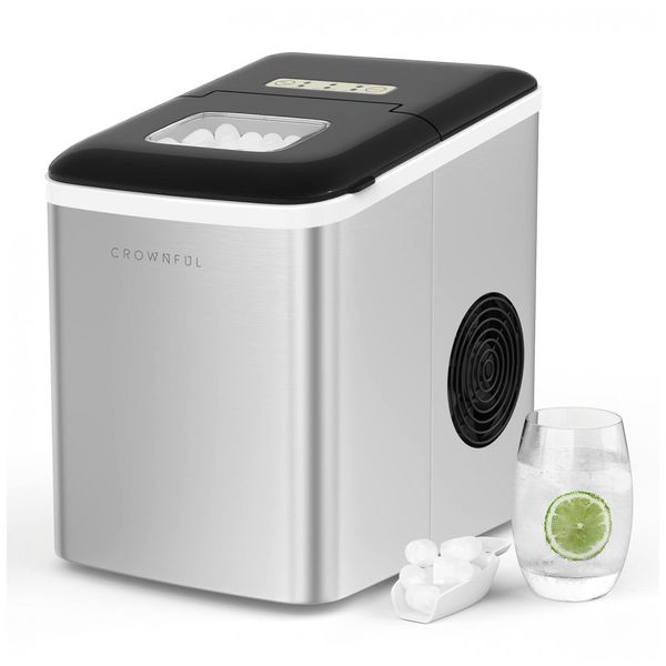 Máquina de Gelo, Produz 12kg, Dia 9 Cubos, 8 a 10 min, 110v, CROWNFUL IM2102 UL, Prateado