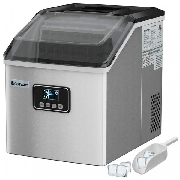 Máquina de Gelo, Aço Inoxidável, 22, Dia 24 Cubos, Ciclo, Tela LCD, 110v, COSTWAY 24525US CYEP, Prateado