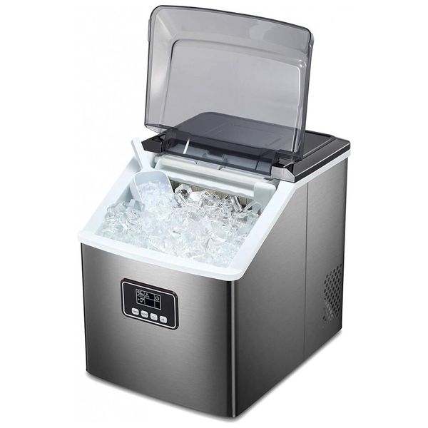 Bancada da máquina de fazer gelo, 9 cubos de gelo automáticos portáteis prontos em 8 minutos, faz 26 libras de gelo por 24 horas, autolimpante, tampa