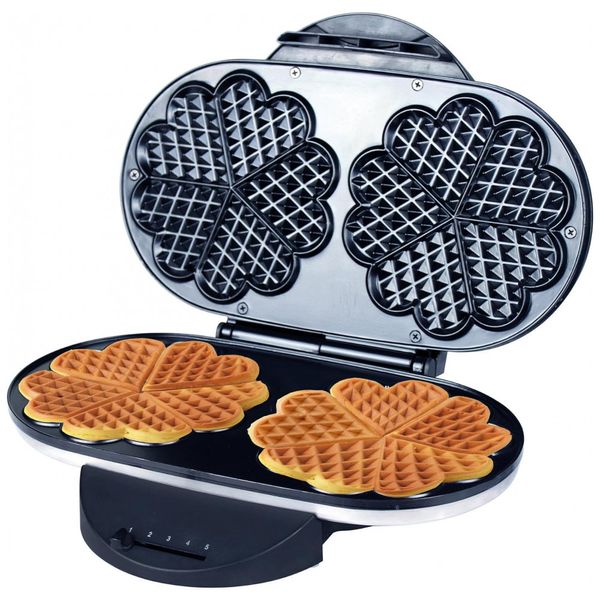 Máquina de Waffle Heart com Placa Antiaderente 1200W, ZZ WF330, Prateado