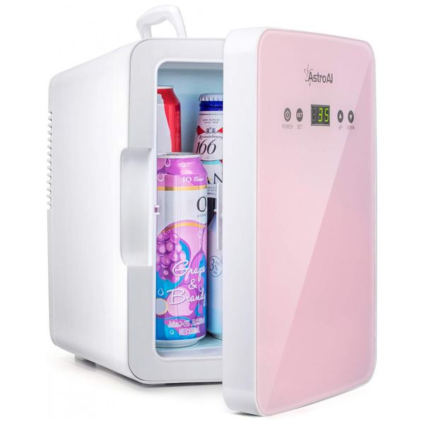 Mini Geladeira e Frigobar para carro, Portátil AC, DC 12V, 6L, ASTROAI, Rosa claro