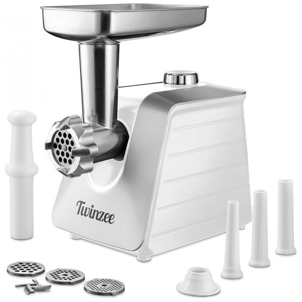 Moedor de Carne Elétrico, 1500W, 3 Lâminas Metal, 110v, TWINZEE, Branco