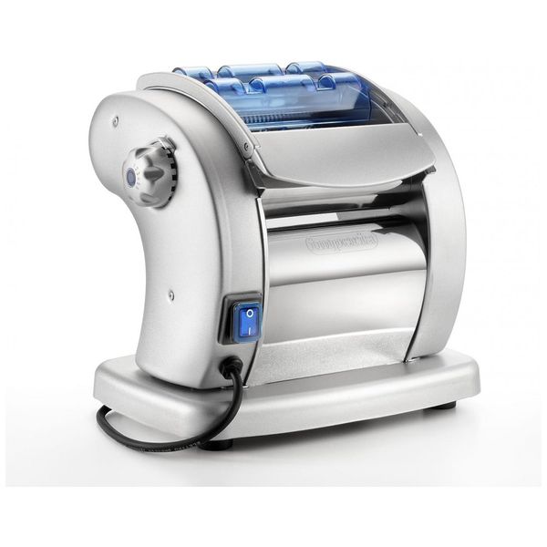 Máquina de fazer massa elétrica Imperia Pasta Presto Máquina Antiaderente com 2 Cortadores e 6 Configurações de Espessura, CUCINAPRO 160, Prateado
