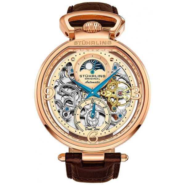 Relógio Masculino Watch, Automático, Dual Hora, STUHRLING 889.03, Marrom