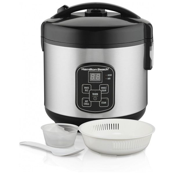 Panela de Arroz Elétrica, Programável Digital 8 Xícaras Cozidas 4 não cozidas, 110v, HAMILTON BEACH 37518, Prateado